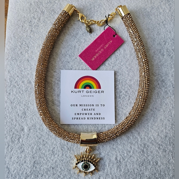 Kurt Geiger London Crystal Eye Pendant Rope Collar Necklace in Gold - Picture 2 of 14